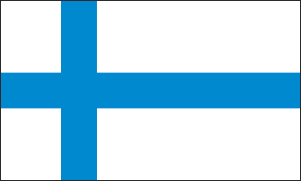 Finnish flag featuring a blue Nordic cross on white background
