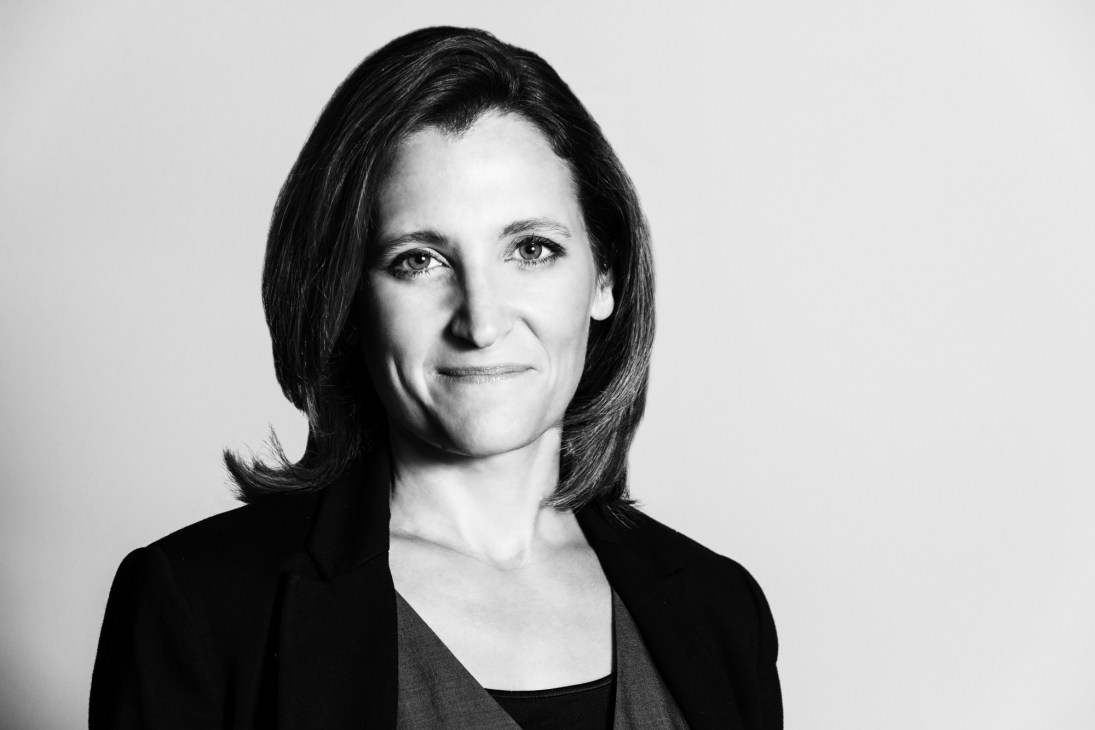 Black and white portrait of Chrystia Freeland, Toronto Member of Parliament.