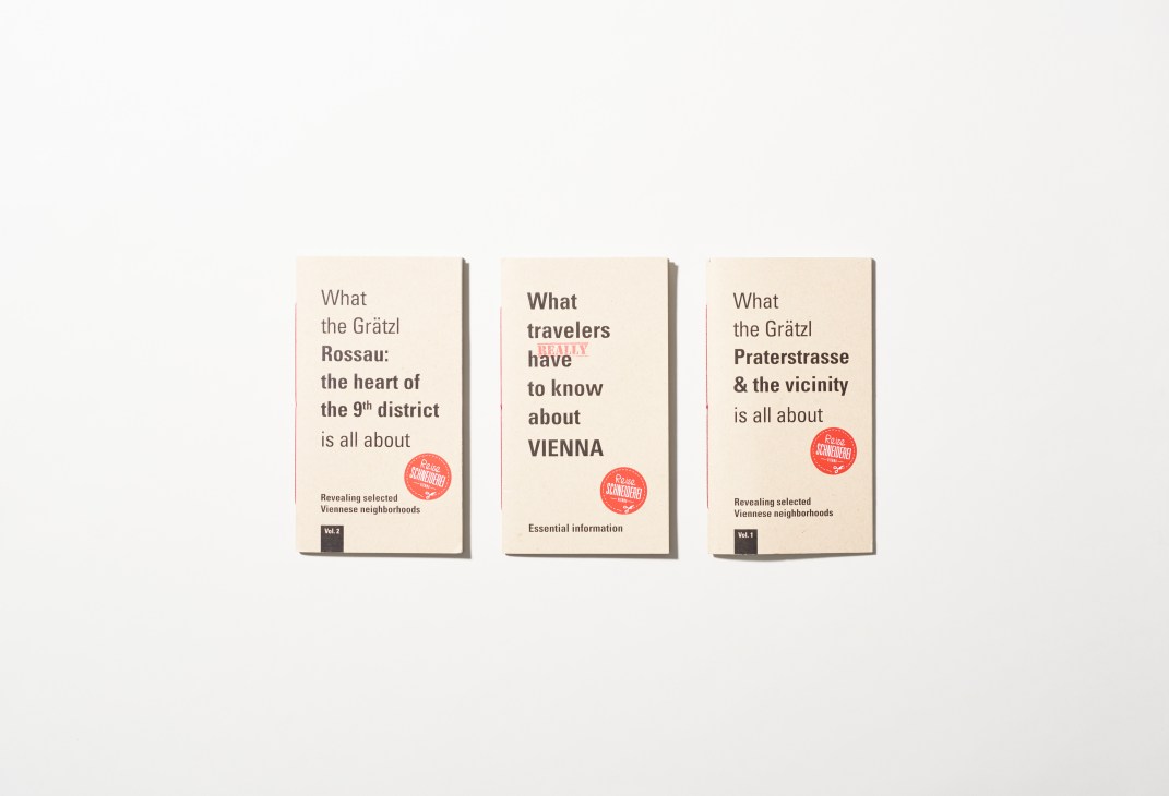 Three Vienna travel guides by Reiseschneiderei displayed side by side showing personalized booklet covers.