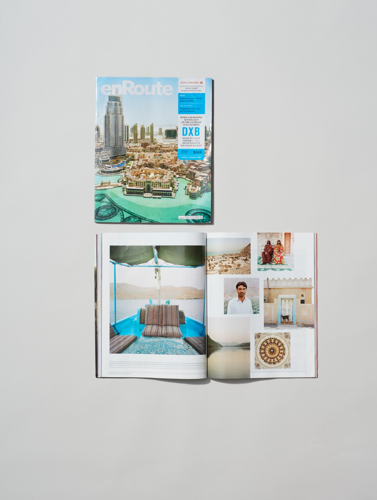 EnRoute magazine cover for Air Canada showing Dubai skyline and coastal architecture.