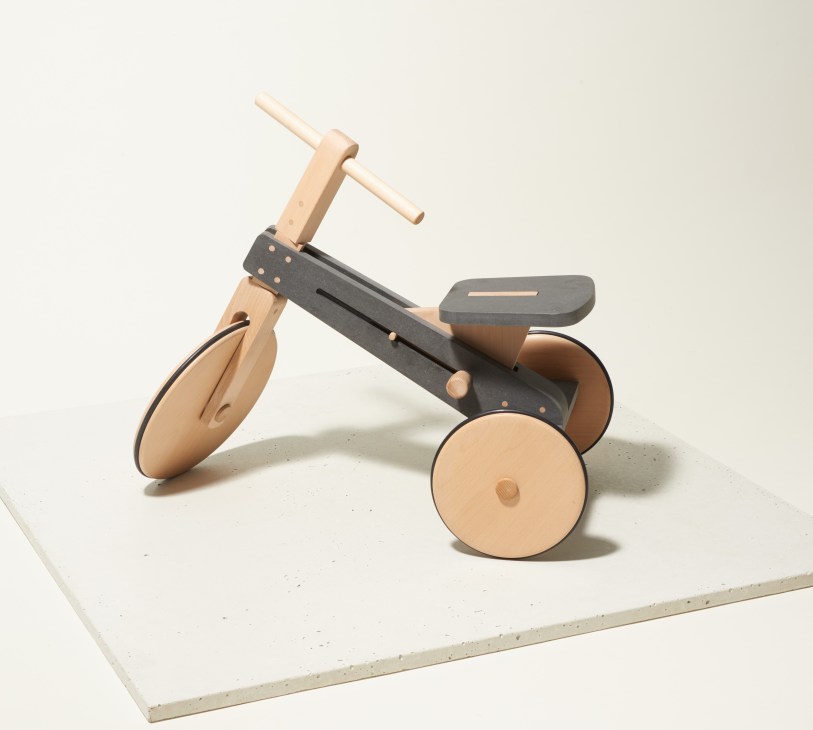 Lislei handmade wooden tricycle with sycamore frame and beeswax polish finish.