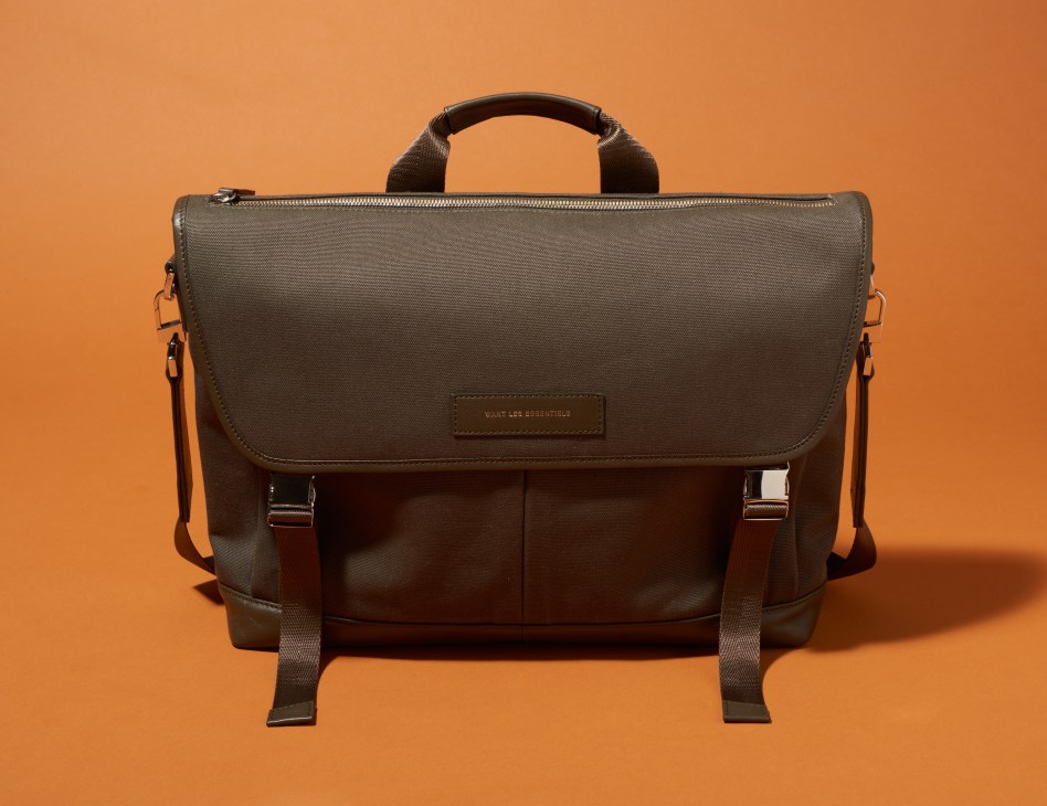 Want Les Essentiels olive-green messenger bag with leather handles and adjustable shoulder strap