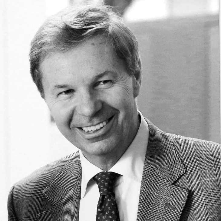 Black and white portrait photograph of Jean-Marie Guéhenno, President & CEO of International Crisis Group.