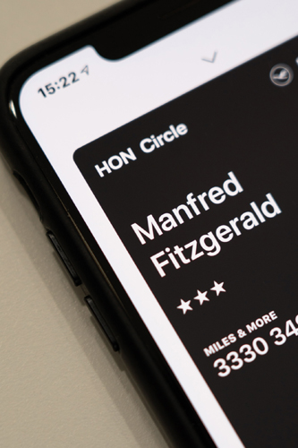 Lufthansa HON Circle frequent flyer card displayed on a smartphone screen.