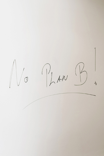 Handwritten text reading 'No Plan B' on a white background with a simple curved line.