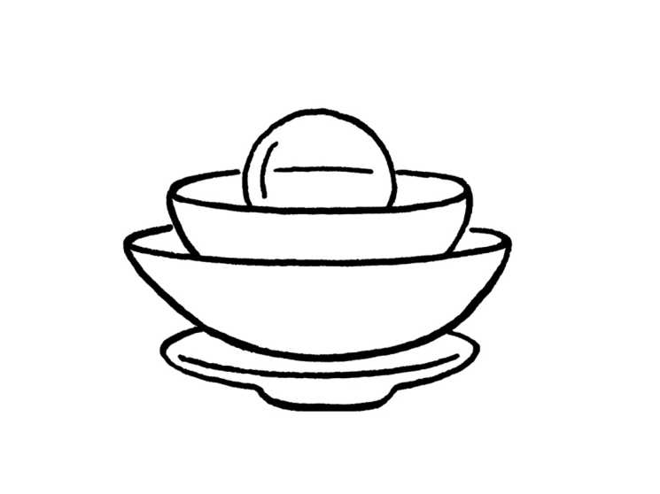 Line drawing of a wooden candleholder with a spherical bulb or candle holder on top