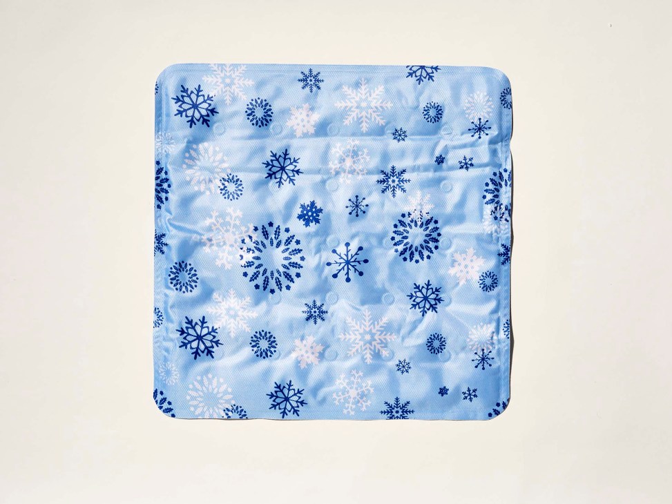 Blue and white snowflake-patterned deodorising ball for sports equipment.