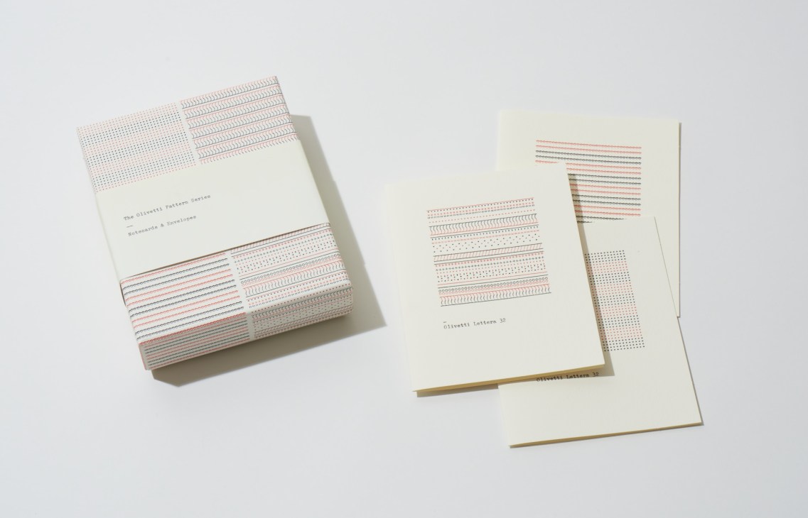 Made by Memo notecards with typewriter patterns designed by Victoria Simpson in cream and colored inks.
