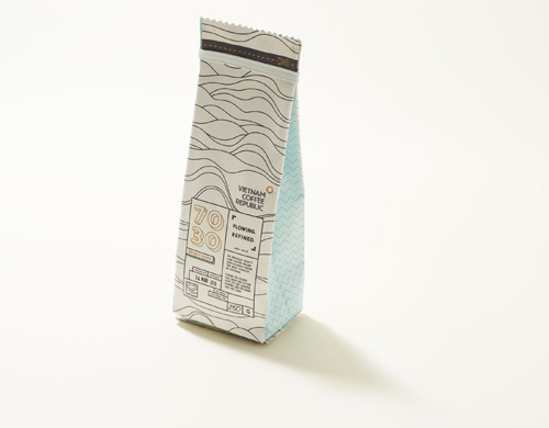 Vietnam Coffee Republic coffee package with minimalist line art design and product information.