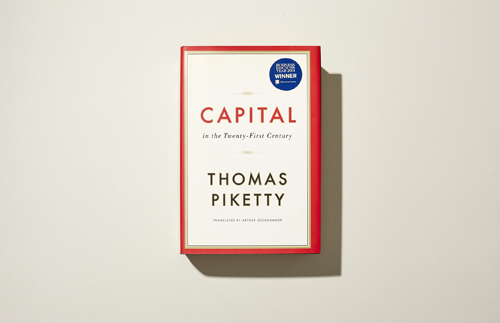 Capital by Thomas Piketty book cover with red border on beige background