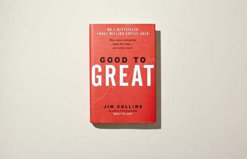 Red book cover of 'Good to Great' by Jim Collins with white text on neutral background.