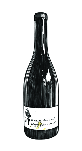 Illustration of a wine bottle with a white label against a white background.
