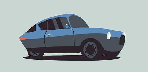 Illustration of a blue and dark grey Nobe three-wheeled electric vehicle shown in profile.