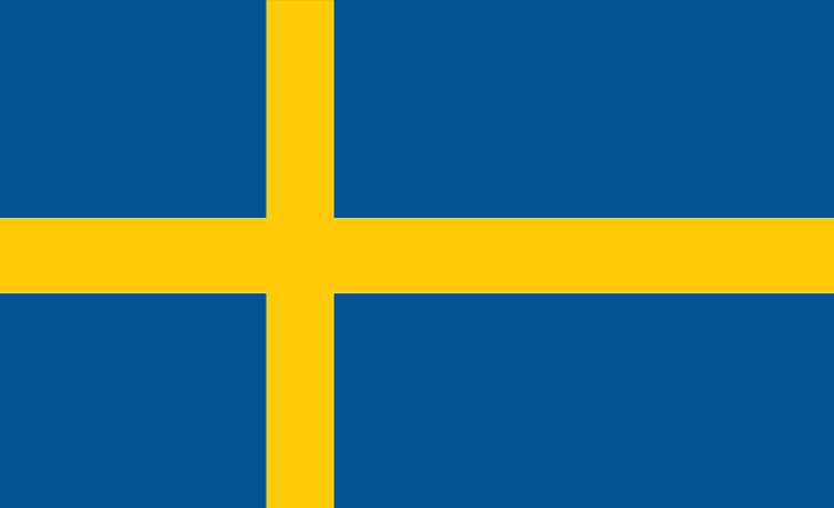 Swedish flag with blue background and yellow Nordic cross.