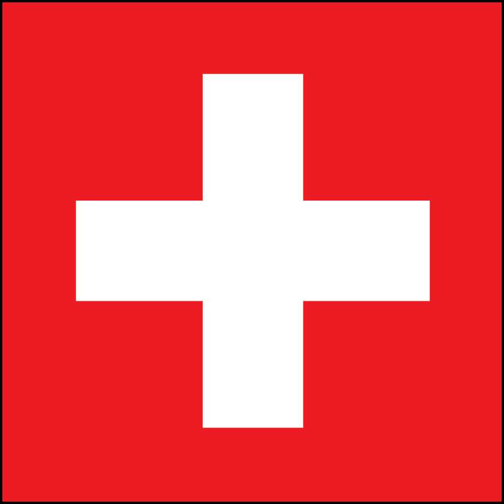 Swiss flag featuring white cross on red background.