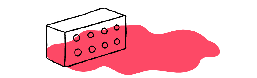 Illustration of a brick with circular holes arranged in a grid pattern on a pink organic shape.