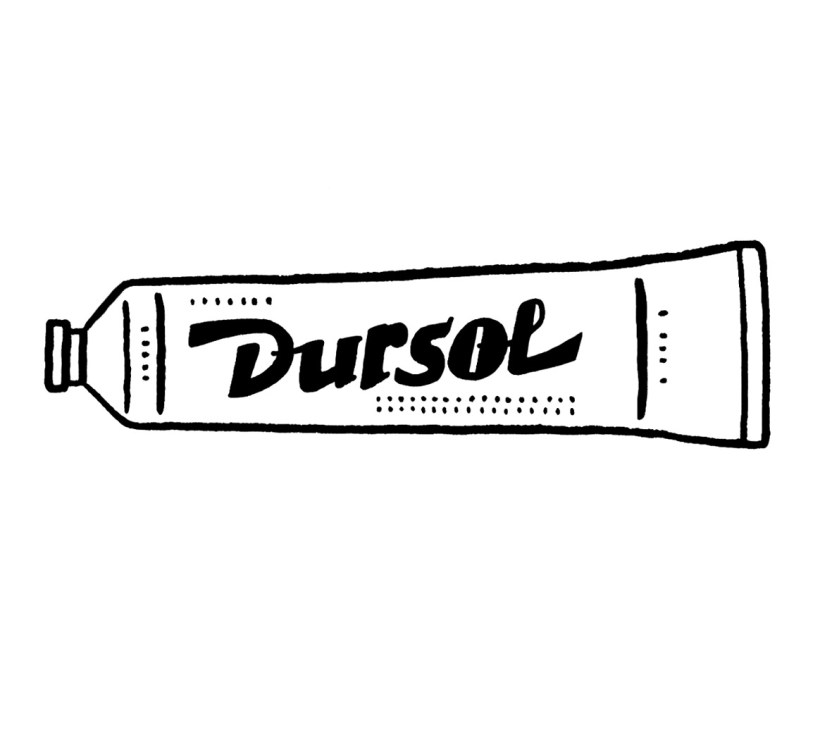 Black and white line illustration of a tube of Pursol metal polish product.