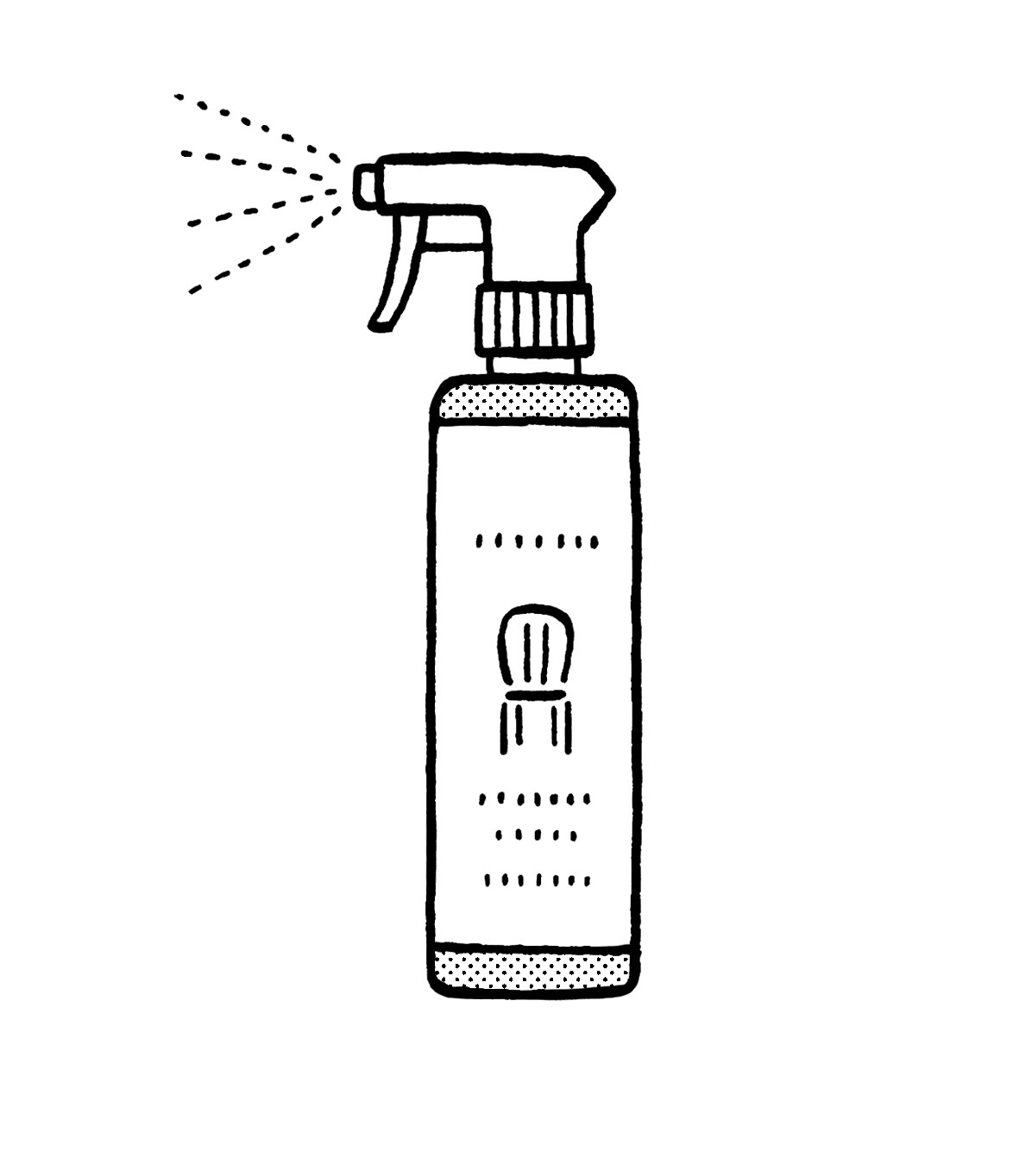 Line illustration of a spray bottle with trigger and misting nozzle.