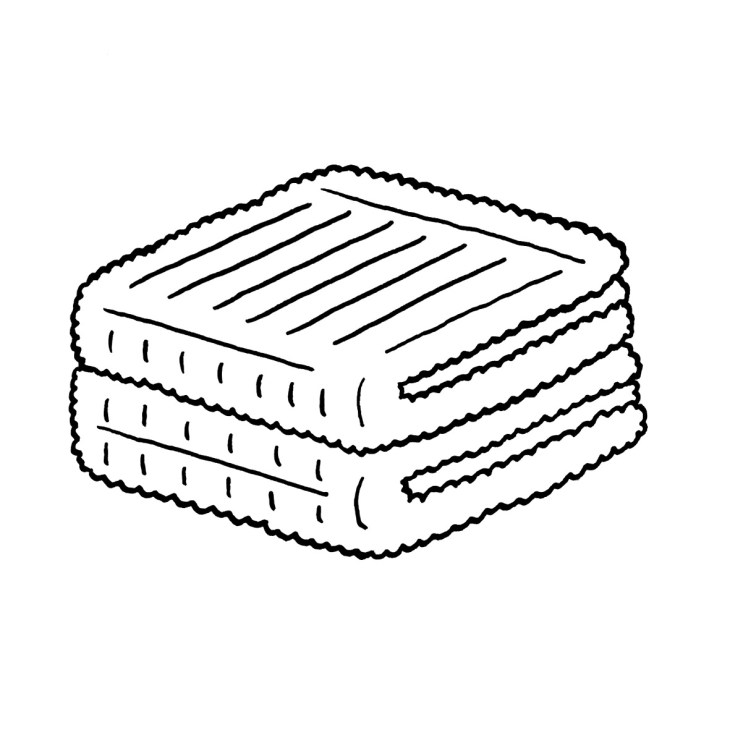 Line drawing illustration of a folded towel with textured edges.