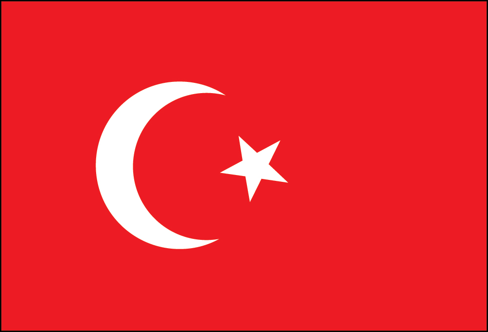 Flag of Turkey featuring a red background with a white crescent moon and star.