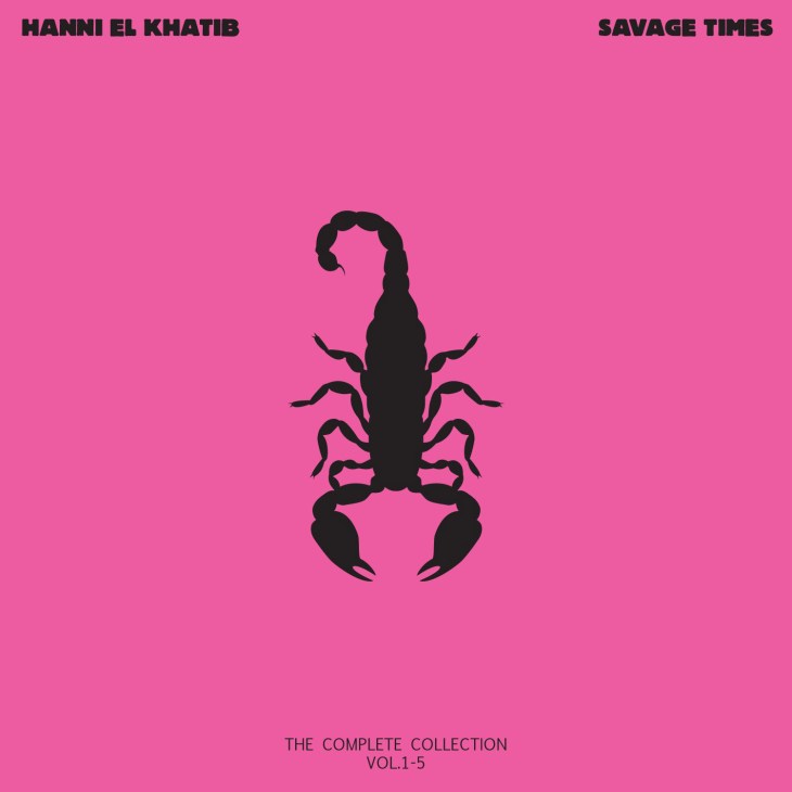 Album cover for Savage Times by Hanni El Khatib featuring black scorpion silhouette on pink background