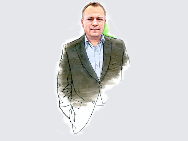 Portrait illustration of Tuomas Hakala, Helsinki's planning commissioner overseeing the Kalasatama harbour redevelopment.
