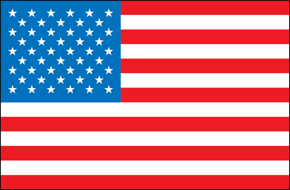 United States flag with blue canton and white stars and red and white stripes.