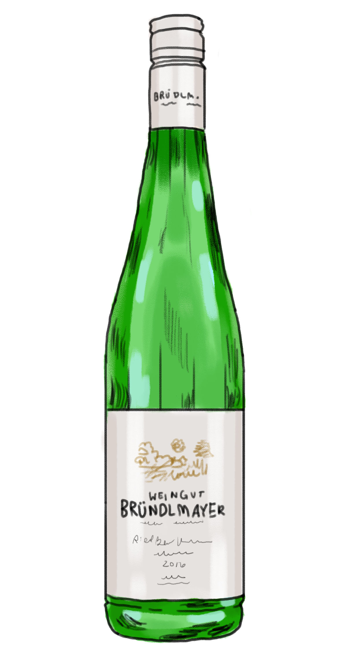 Illustration of a bottle of Bründlmayer Grüner Veltliner 2015 white wine from Austria
