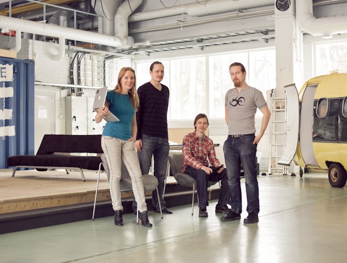 Four of Tribe Studios’ six founders (from left), Elina Arponen, Timo Kämäräinen, Jarkko Kainulainen and Ville-Kalle Arponen
