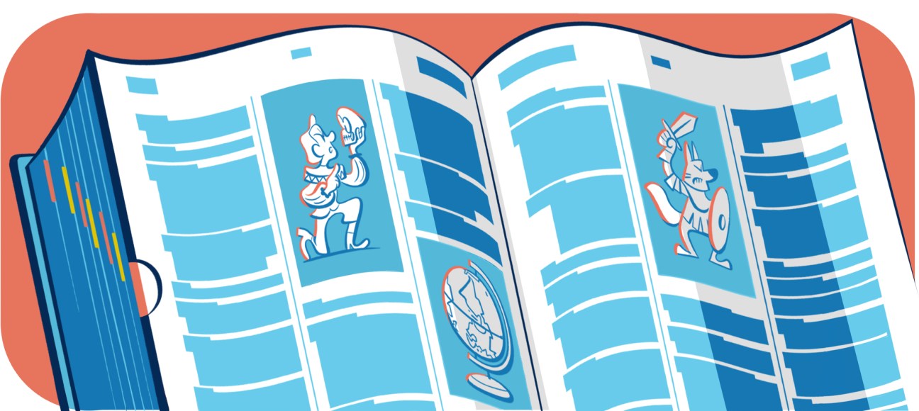 Illustration showing diplomatic terminology and language concepts in a stylized graphic design