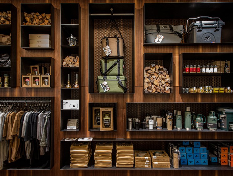 Interior view of Koti retail space showing clothing displays and outdoor gear within H Beauty & Youth shop