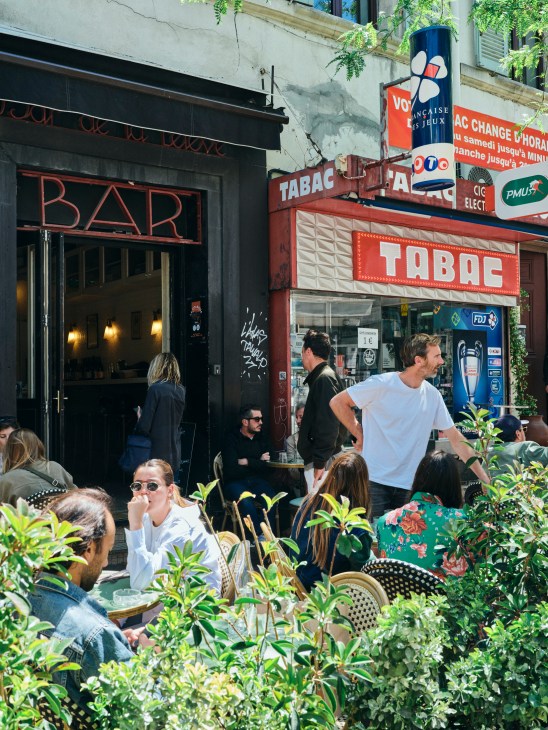 Outdoor terrace seating at La Relève restaurant in Marseille
