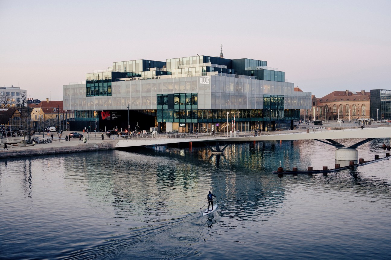 Aerial view of Blox building in Copenhagen's Inner Harbour