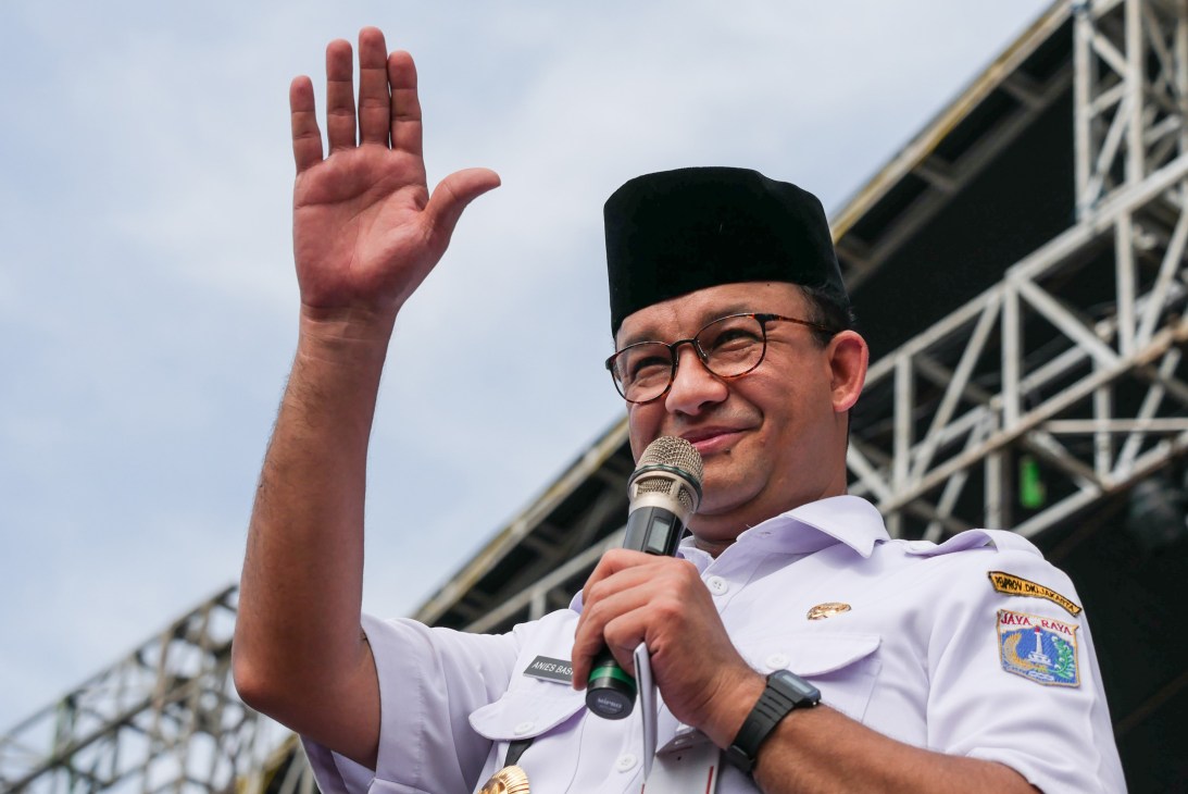 Anies Baswedan speaking at a political event