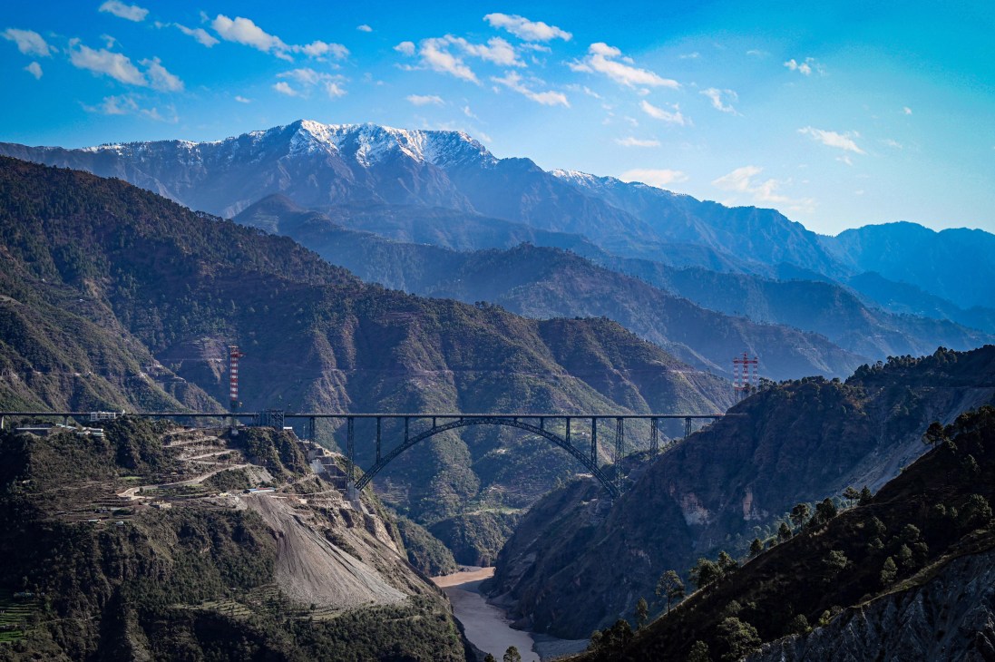 The Chenab Bridge under construction in Kashmir valley