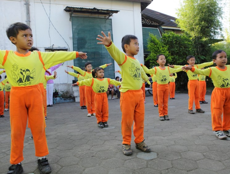 Children doing morning exercises