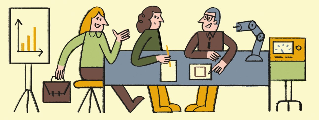 Illustration showing entrepreneurship program with business coach and scientific advisor