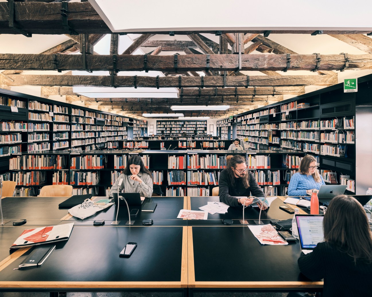 Students busy at work in the well-stocked library