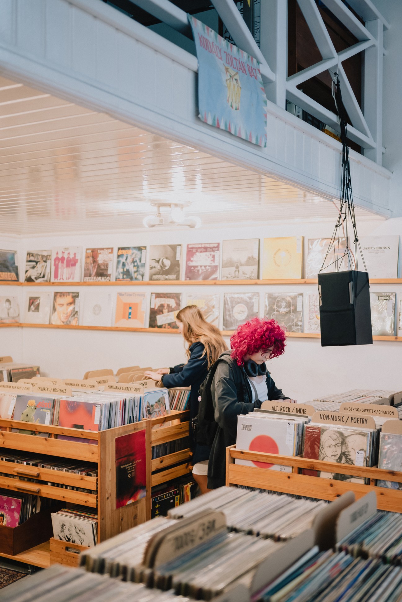 Collection of vintage vinyl records at Kalóz Records
