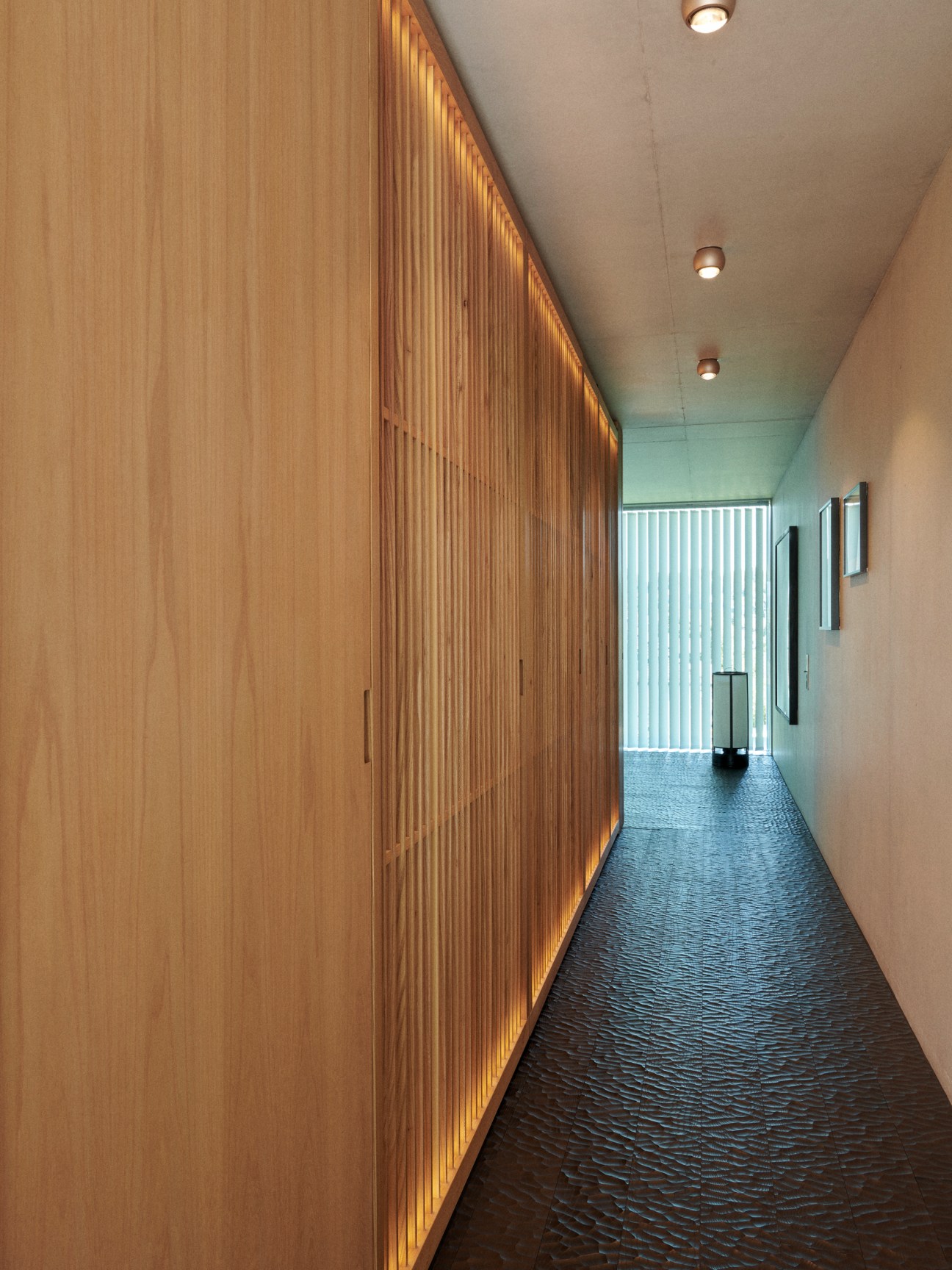 hallway with timber screens