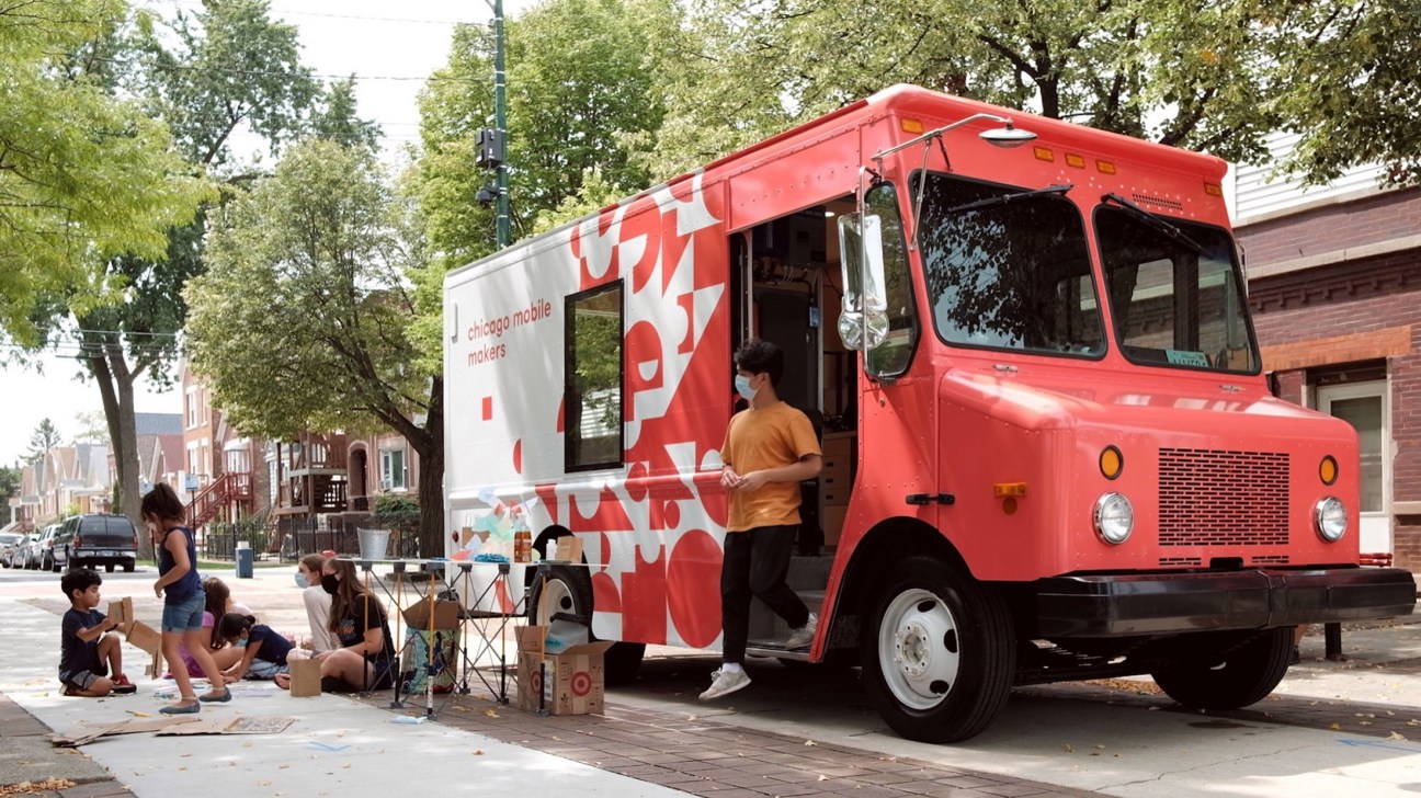 Mobile Makers truck exterior showing the colourful design studio on wheels