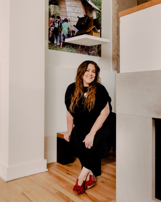 Art collector Benedicta M Badia Nordenstahl with contemporary artwork in her Chicago home