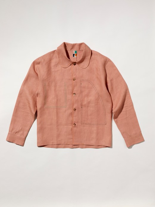 Ruben Bansie La Camargue linen shirt in coral pink with rounded collar and three pockets