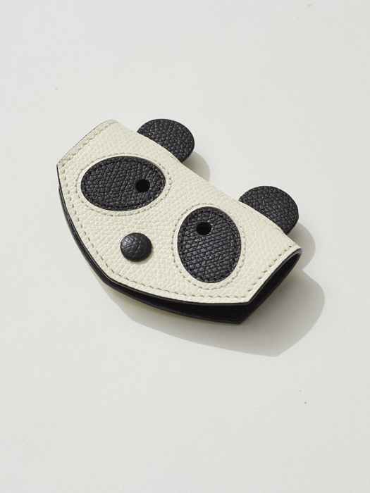 Valextra panda-shaped leather purse with white and black grain leather and signature lacquered edges