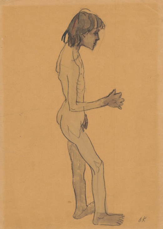 Standing nude boy figure painting by Oskar Kokoschka from 1912, showing expressive brushwork characteristic of Austrian expressionism