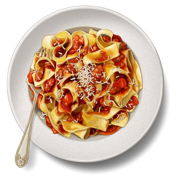 Sausage ragu with pappardelle pasta dish showing finished recipe