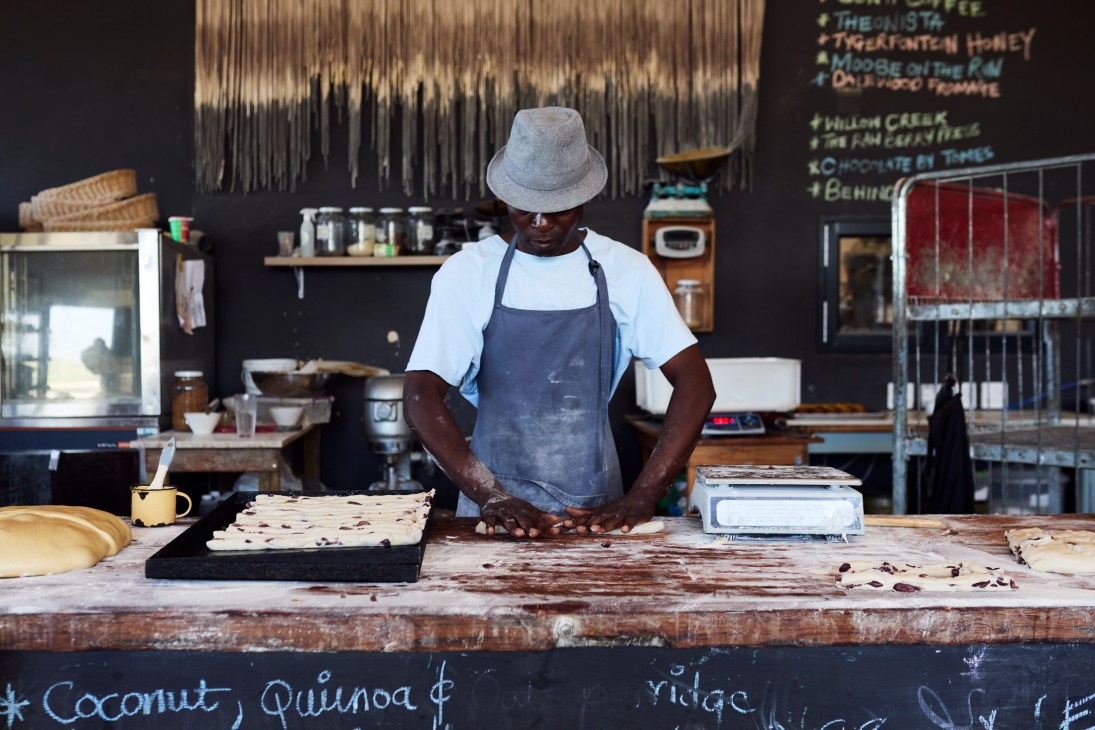 Kneading bread at Rosemead Artisan Bakery