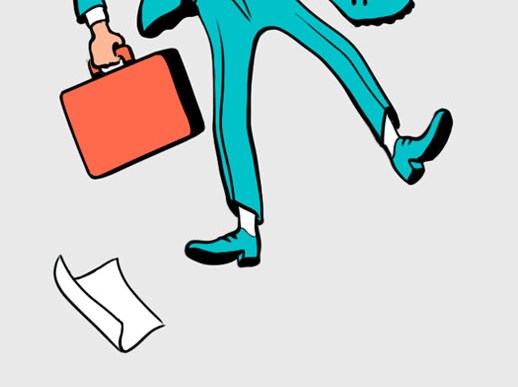 Illustration of people stacked on a ladder and falling with papers, representing crisis management.