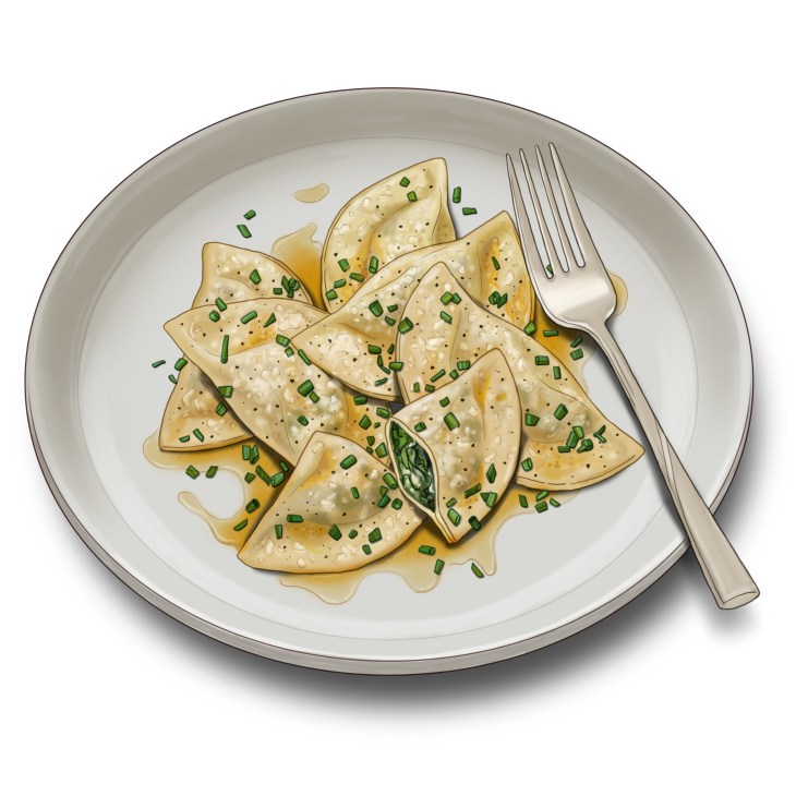 Schlutzkrapfen pasta parcels with herbs and brown butter showing finished dish