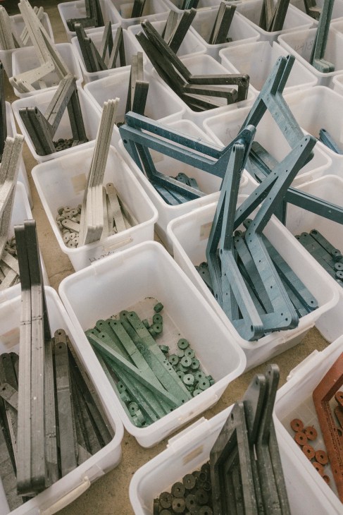 Material made from recycled plastic bags used for furniture production